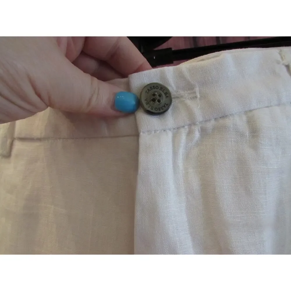 Tasso Elba Men’s 34x32 Flat Front Straight Leg 100% Linen Dress Pants White